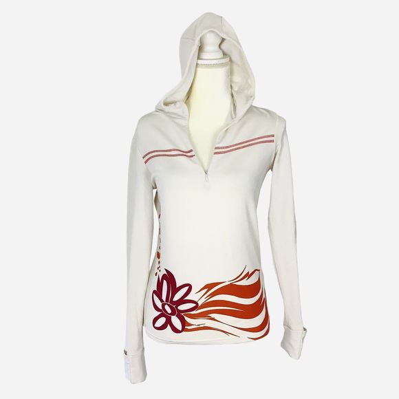 Athleta Tops - Athleta Top Women's S Small White Orange Pink Pullover 1/4 Zip Hooded Thumbholes